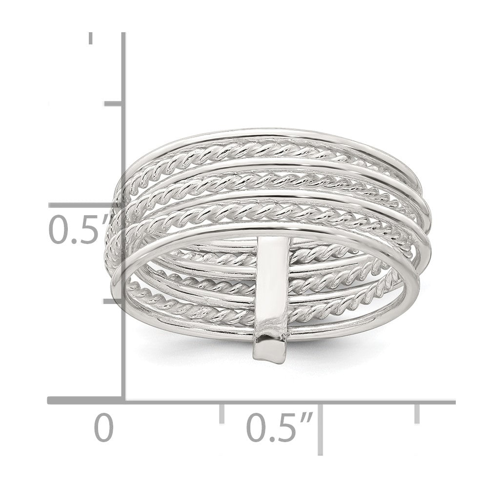 Sterling Silver Polished and Textured Twisted Multi-Band Size 8 Ring