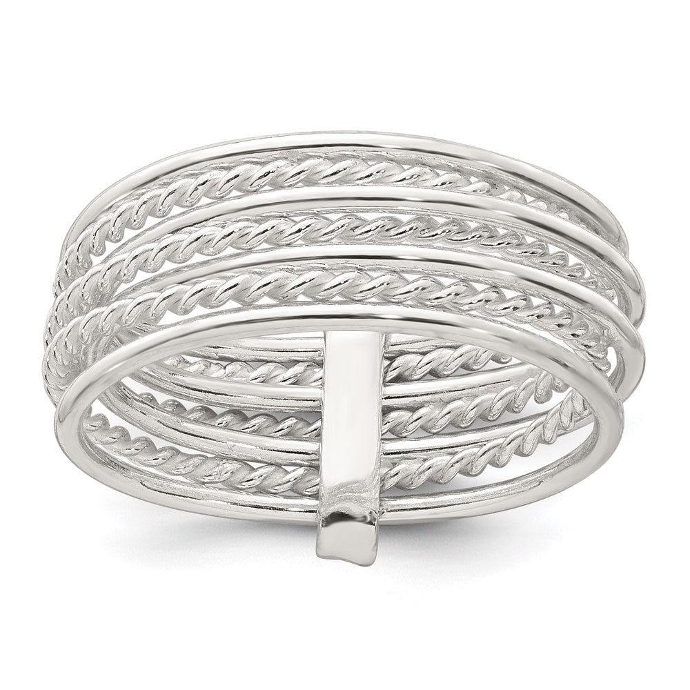 Sterling Silver Polished and Textured Twisted Multi-Band Size 7 Ring