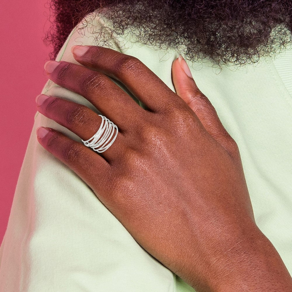 Sterling Silver Polished and Wrapped Spring Size 6 Flexible Ring
