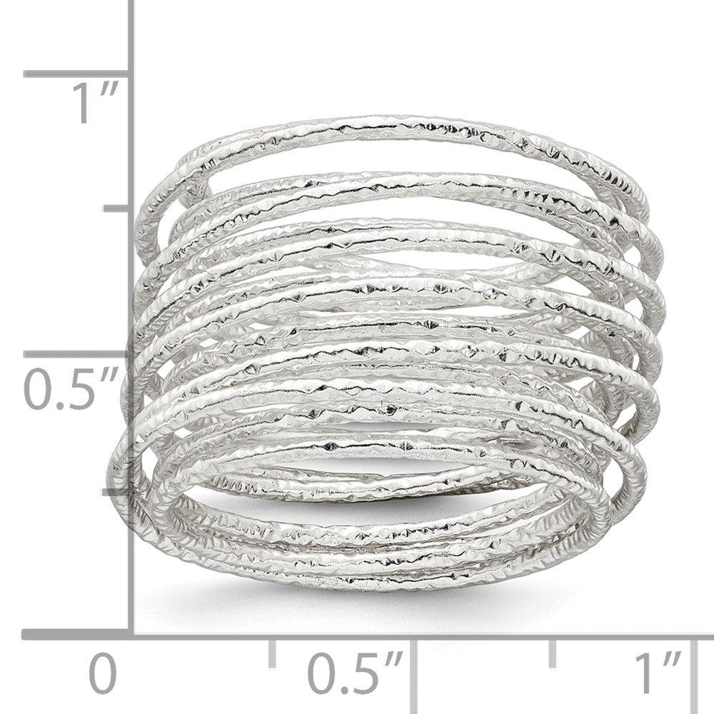Sterling Silver Polished and Textured Wrapped Spring Size 8 Flexible Ring