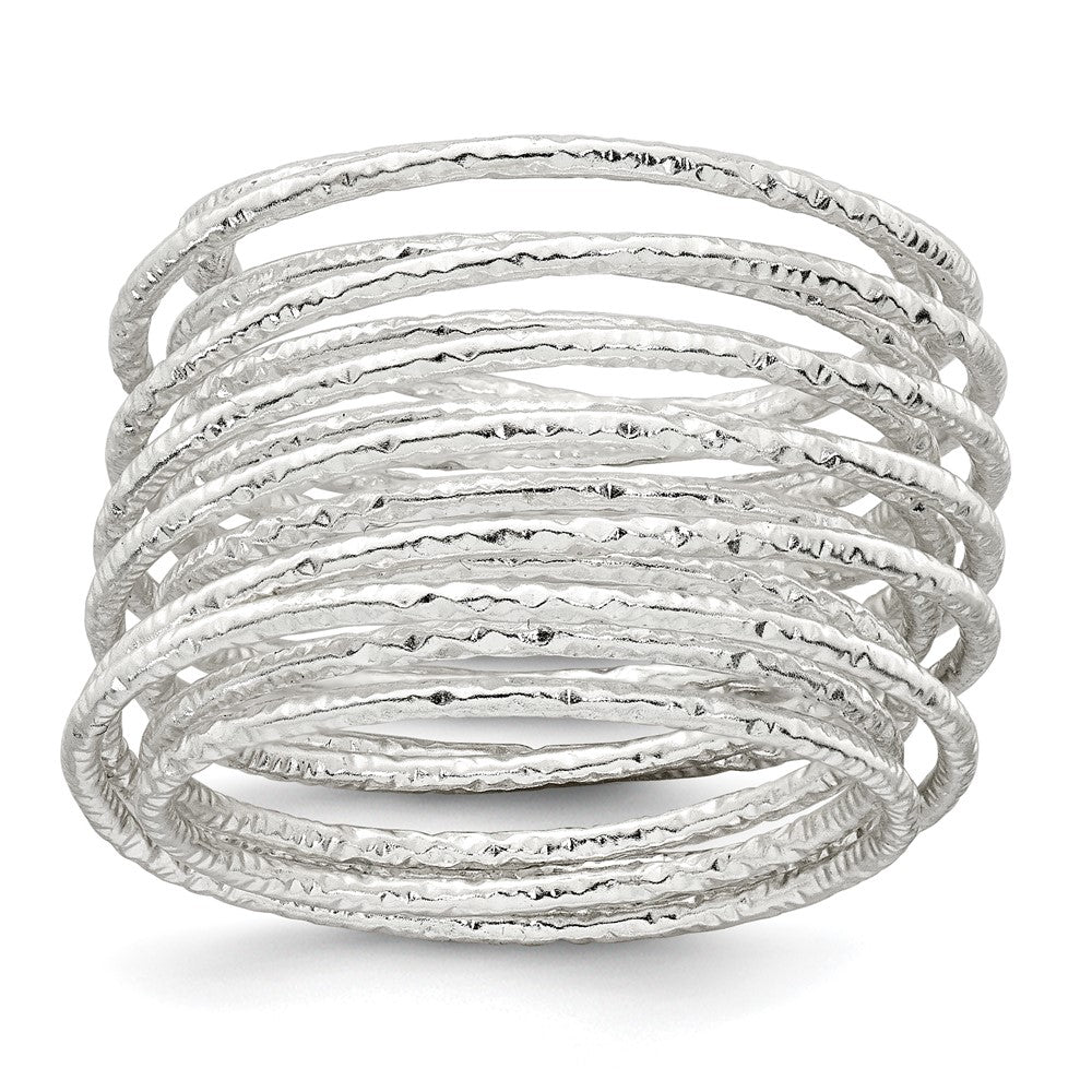 Sterling Silver Polished and Textured Wrapped Spring Size 8 Flexible Ring