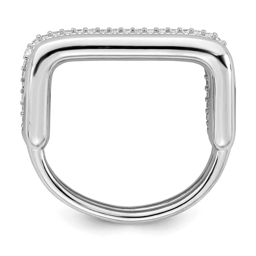 Sterling Silver Rhodium-plated Polished and Pave CZ Square Size 8 Two Ring Set