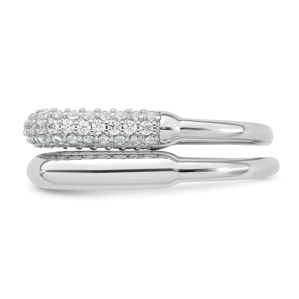 Sterling Silver Rhodium-plated Polished and Pave CZ Square Size 7 Two Ring Set