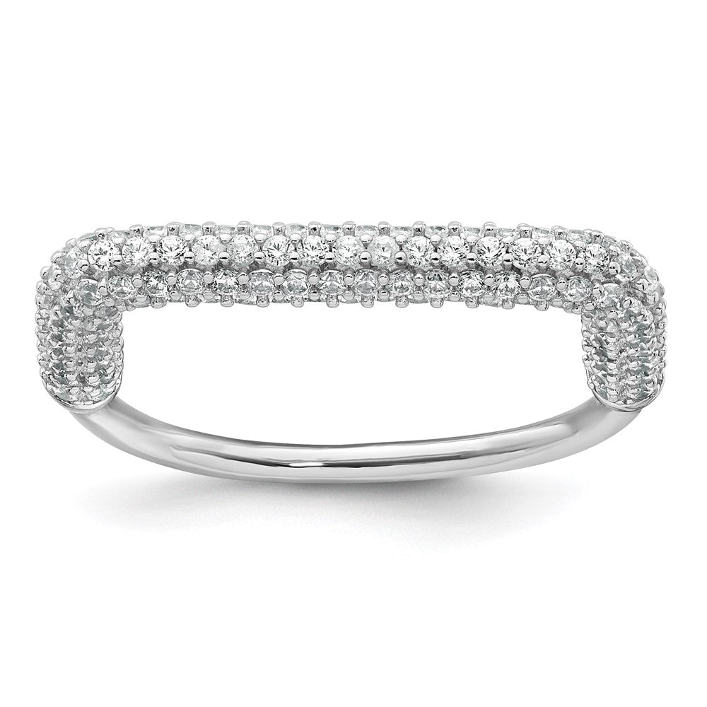 Sterling Silver Rhodium-plated Polished and Pave CZ Square Size 8 Two Ring Set