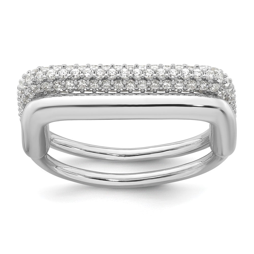 Sterling Silver Rhodium-plated Polished and Pave CZ Square Size 7 Two Ring Set