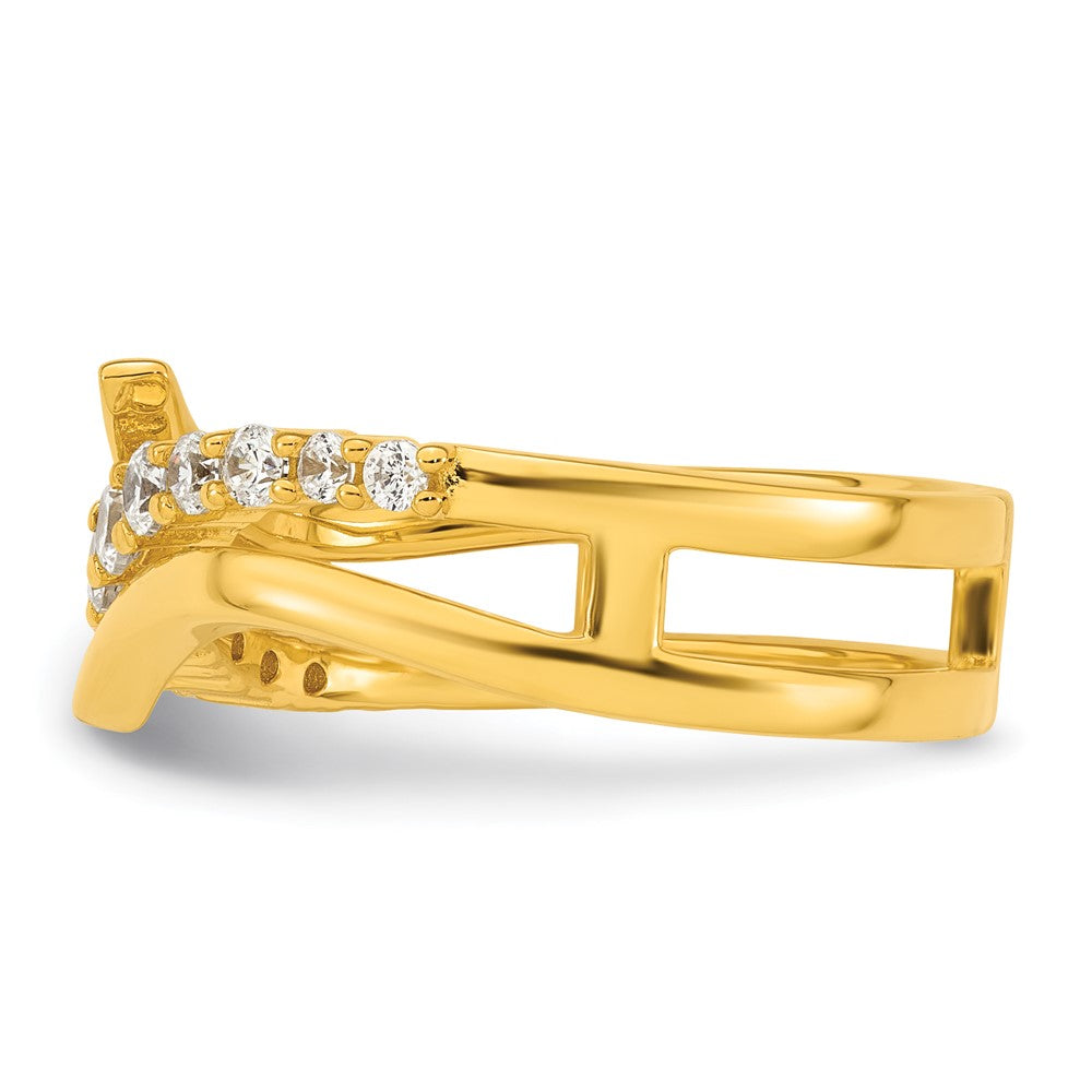 Sterling Silver Gold-tone Polished Fancy CZ Size 7 Bypass Ring