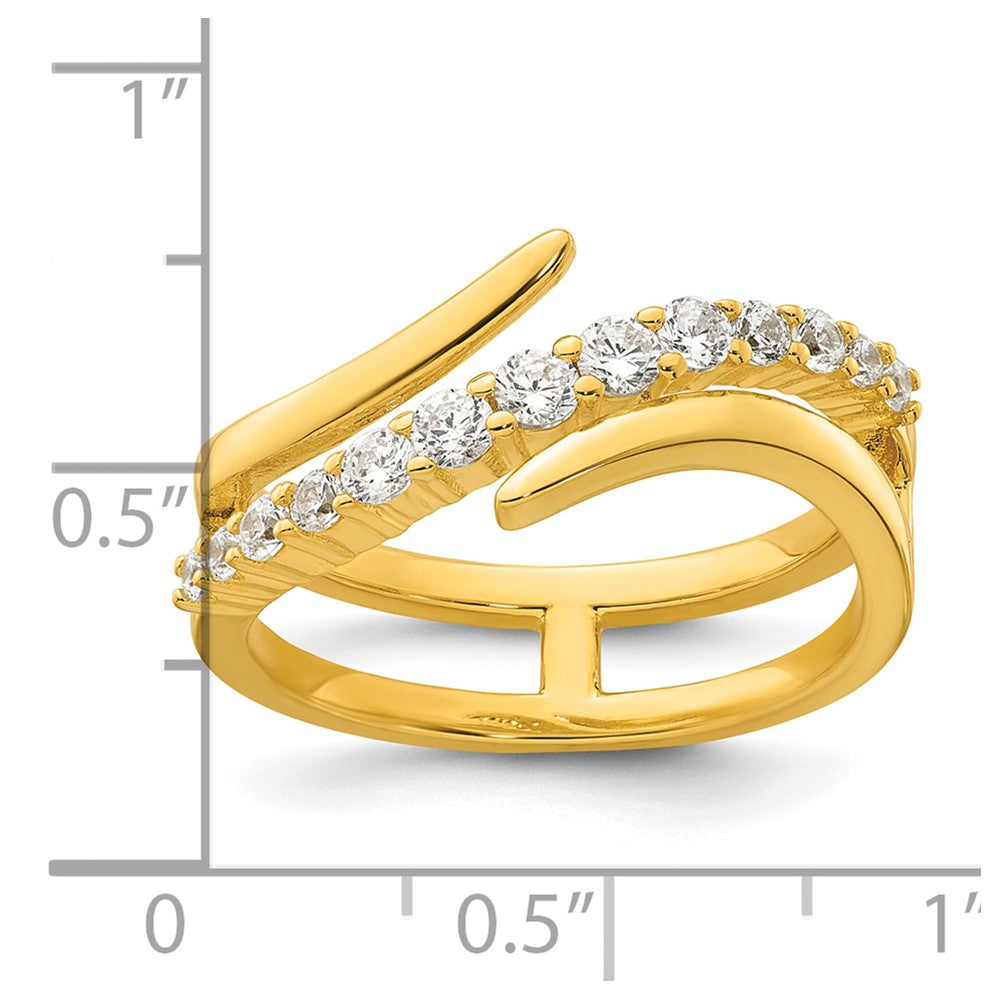 Sterling Silver Gold-tone Polished Fancy CZ Size 6 Bypass Ring