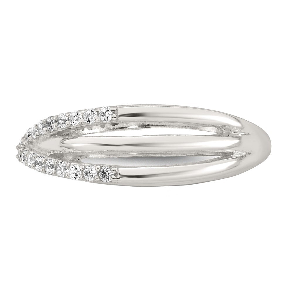 Sterling Silver Polished White CZ Fancy Crossed Size 7 Ring