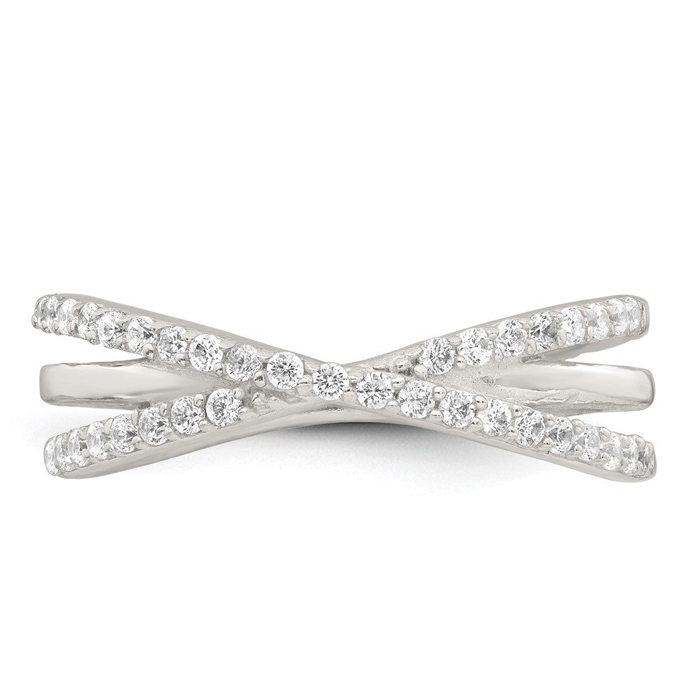 Sterling Silver Polished White CZ Fancy Crossed Size 6 Ring