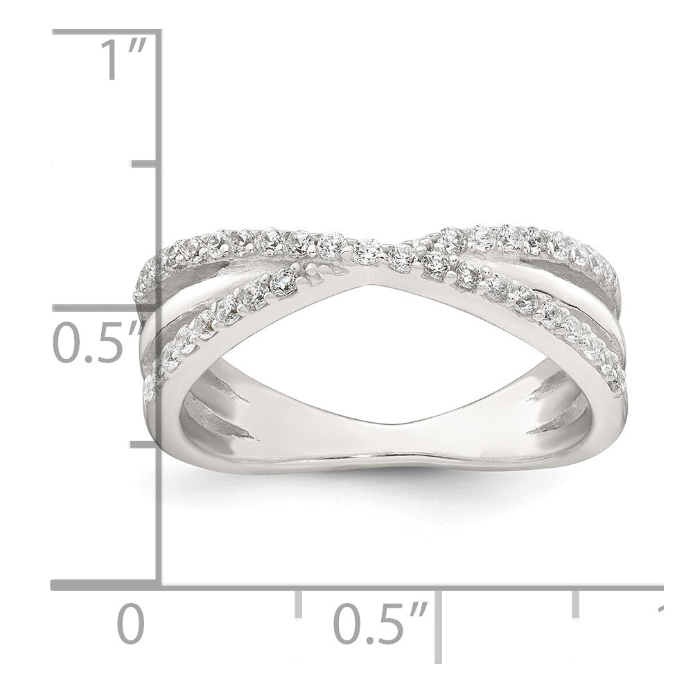 Sterling Silver Polished White CZ Fancy Crossed Size 8 Ring