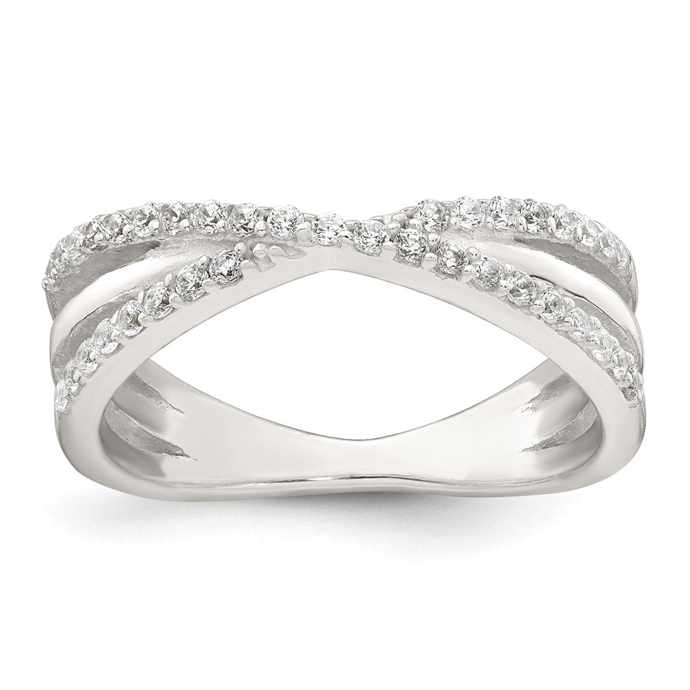 Sterling Silver Polished White CZ Fancy Crossed Size 7 Ring