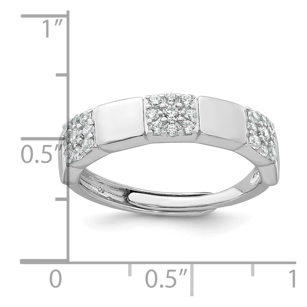 Sterling Silver Rhodium-plated Polished Pave CZ Squares Size 7 Adjustable Ring
