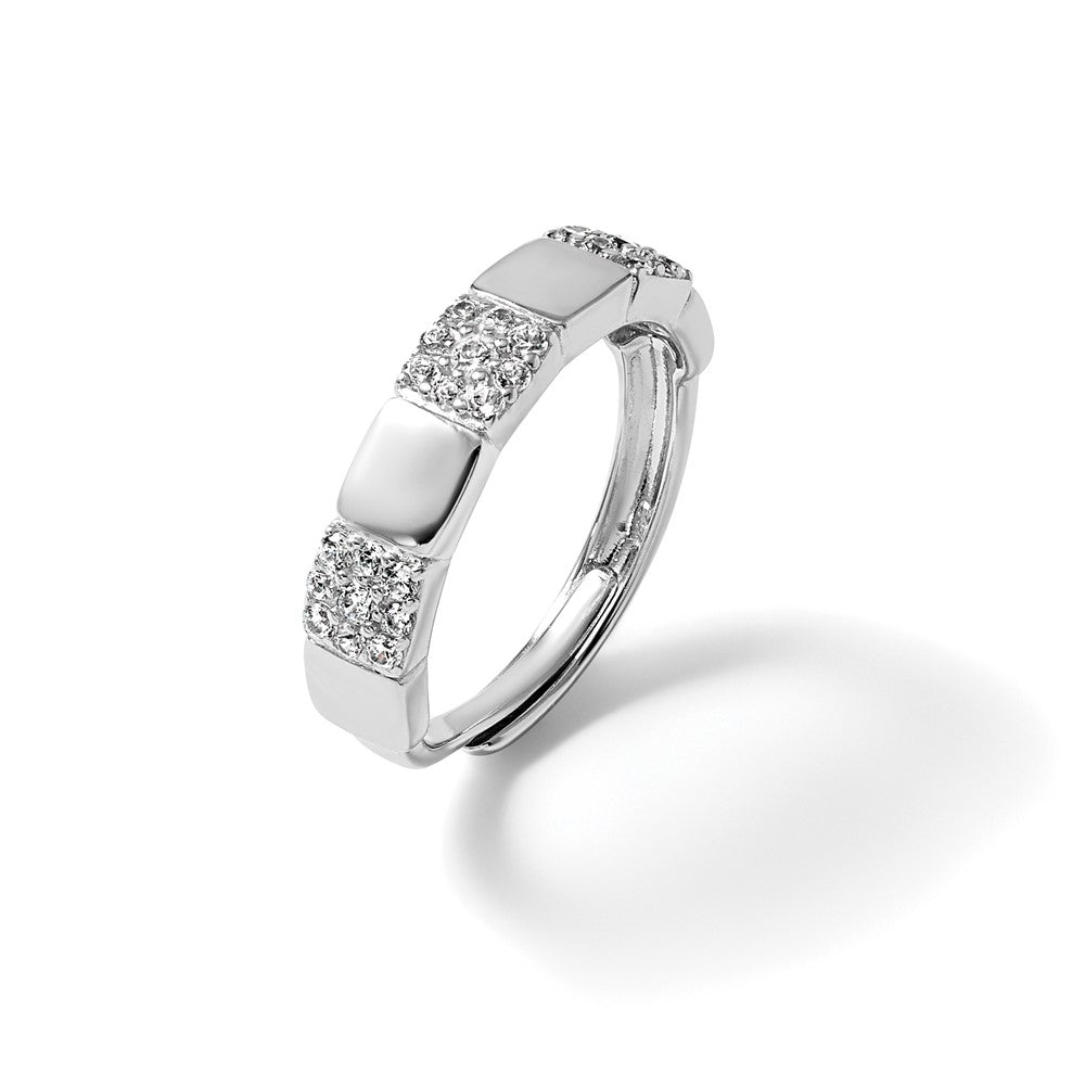 Sterling Silver Rhodium-plated Polished Pave CZ Squares Size 6 Adjustable Ring