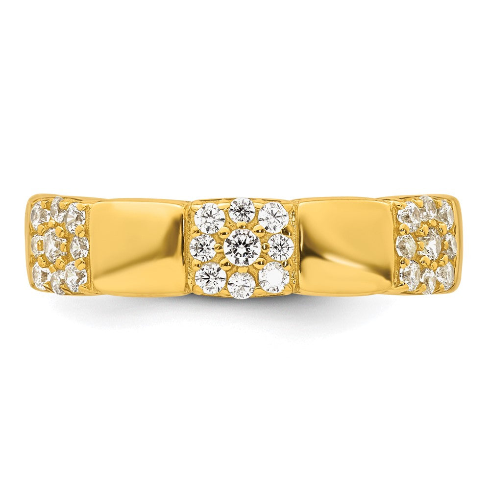 Sterling Silver Gold-tone Polished Pave CZ Squares Size 6 Adjustable Ring