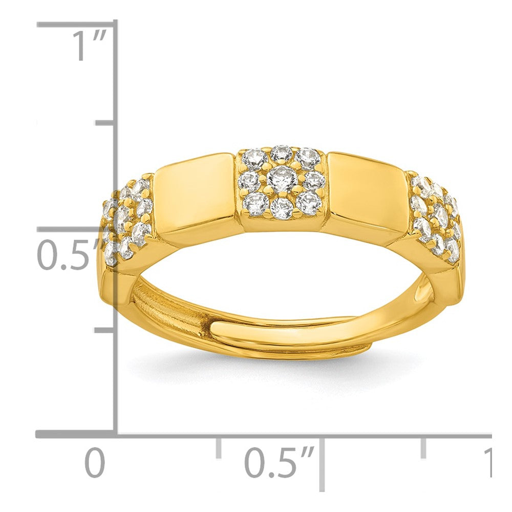 Sterling Silver Gold-tone Polished Pave CZ Squares Size 6 Adjustable Ring