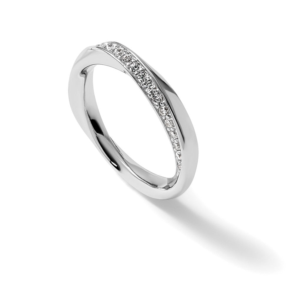 Sterling Silver Rhodium-plated Polished and Twisted CZ 3.1mm Band Size 7 Ring