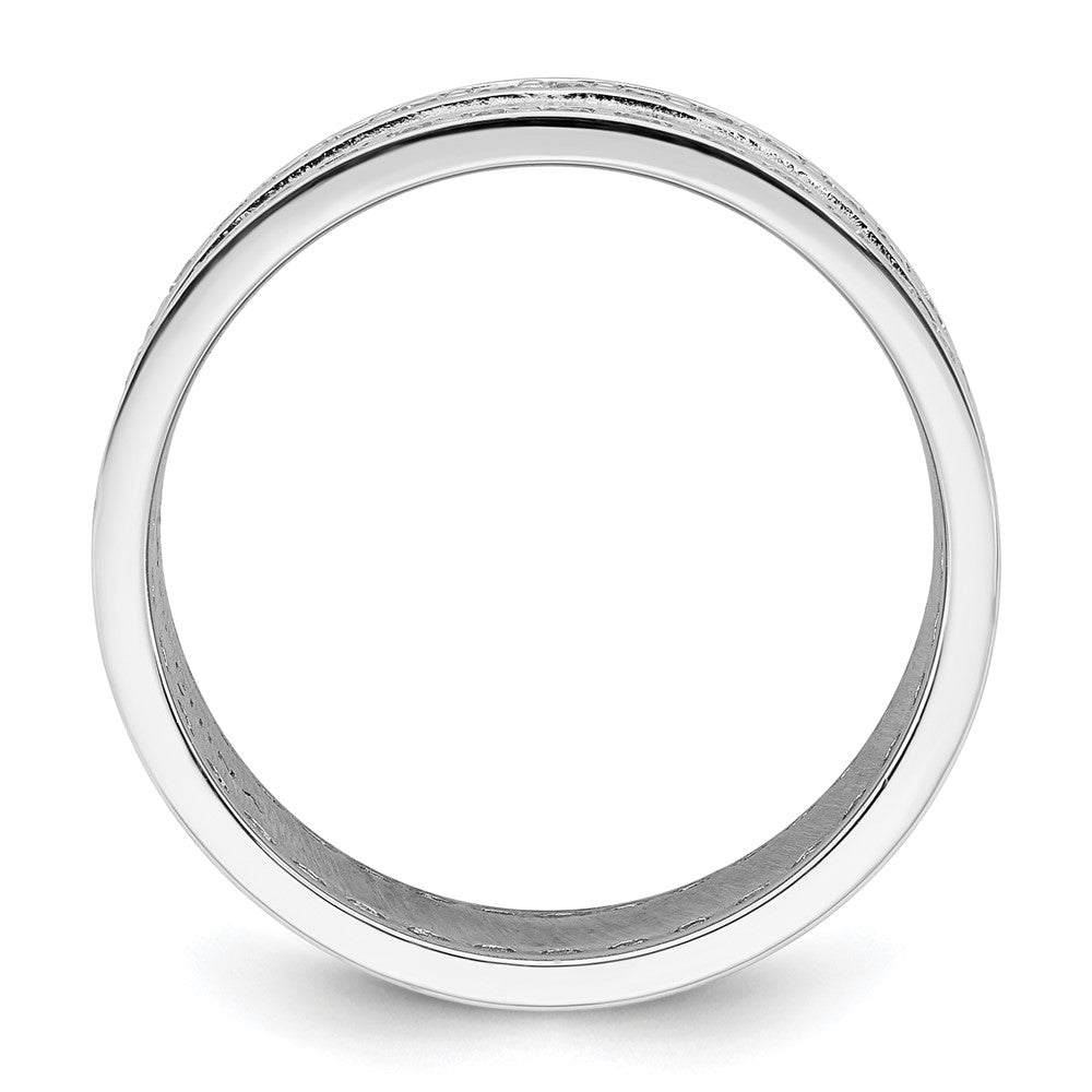 Sterling Silver Rhodium-plated CZ Polished And Hammered 9.5mm Band Size 7 Ring