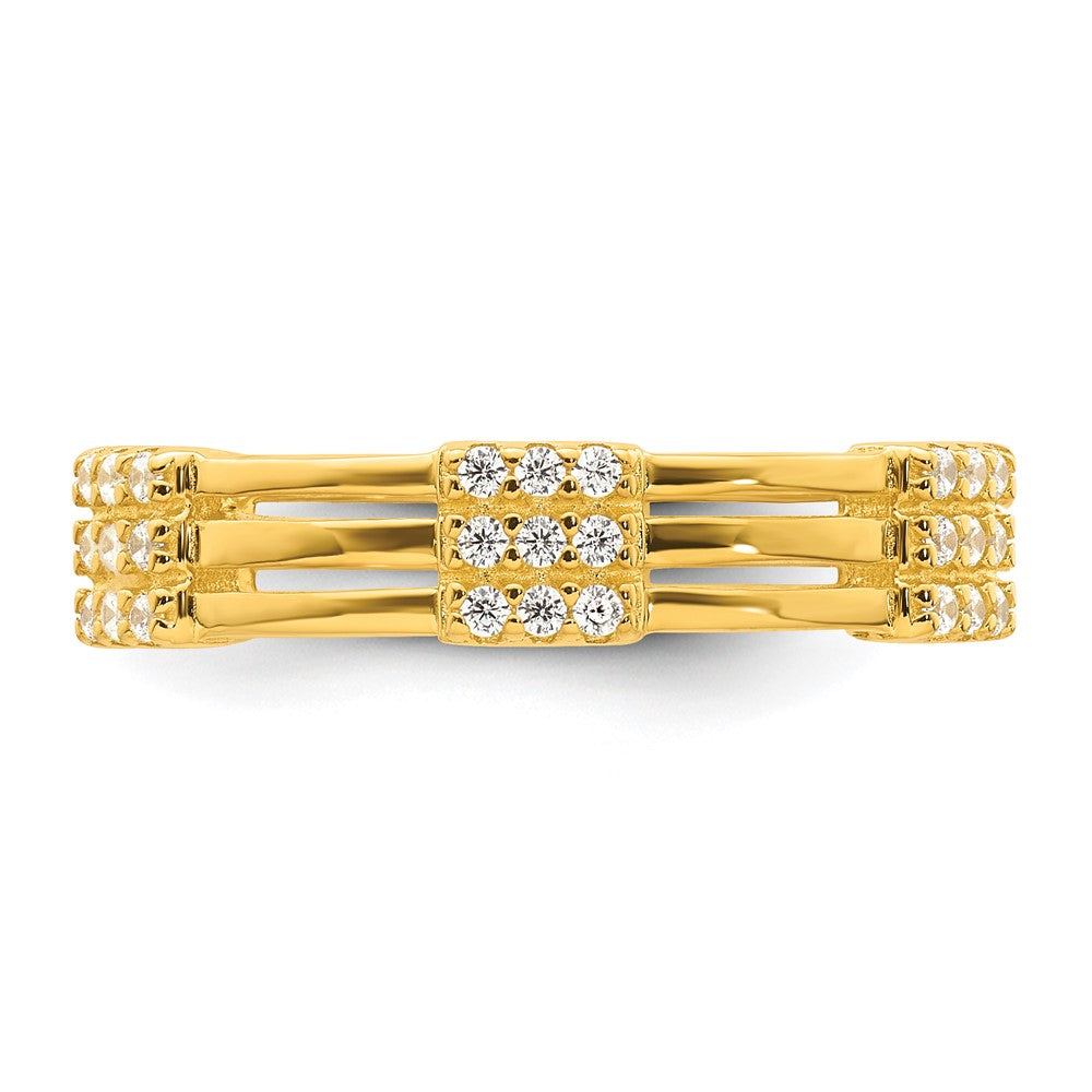 Sterling Silver Gold-tone Polished CZ 3-Row Size 6 Eternity Band Ring