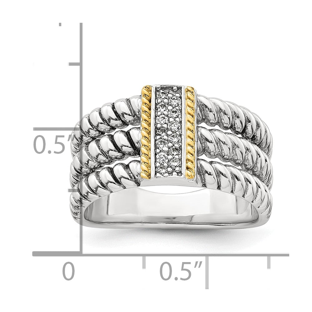 Sterling Silver with 14k Accent Antiqued Polished CZ Triple Twisted Ring
