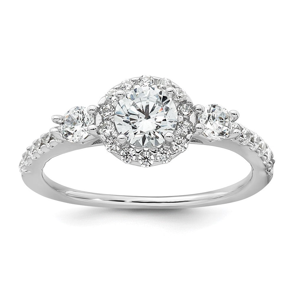 Sterling Silver Rhodium-plated Polished CZ 3-Stone Halo Size 8 Engagement Ring and Wedding Band Set
