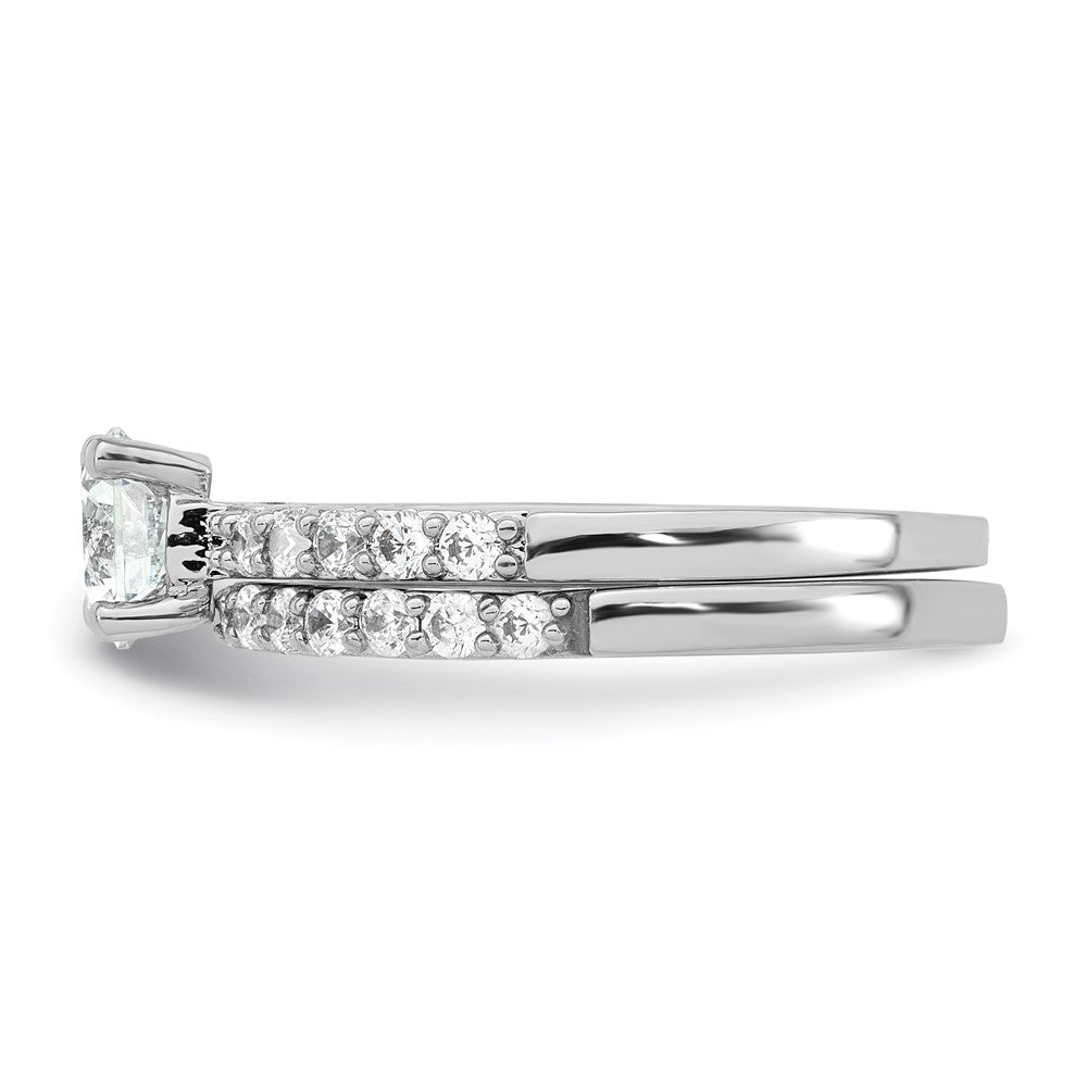 Sterling Silver Rhodium-plated Polished CZ Solitaire Size 6 Engagement Ring and Wedding Band Set