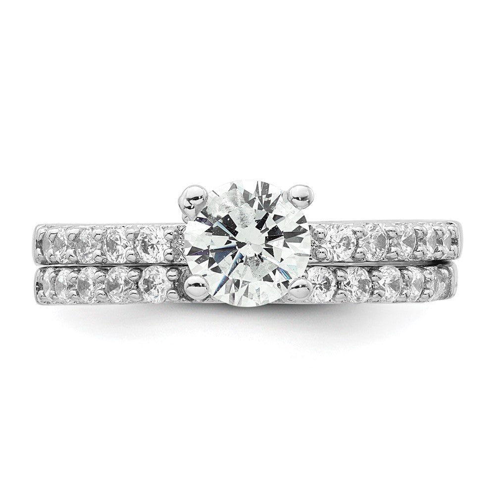 Sterling Silver Rhodium-plated Polished CZ Solitaire Size 8 Engagement Ring and Wedding Band Set