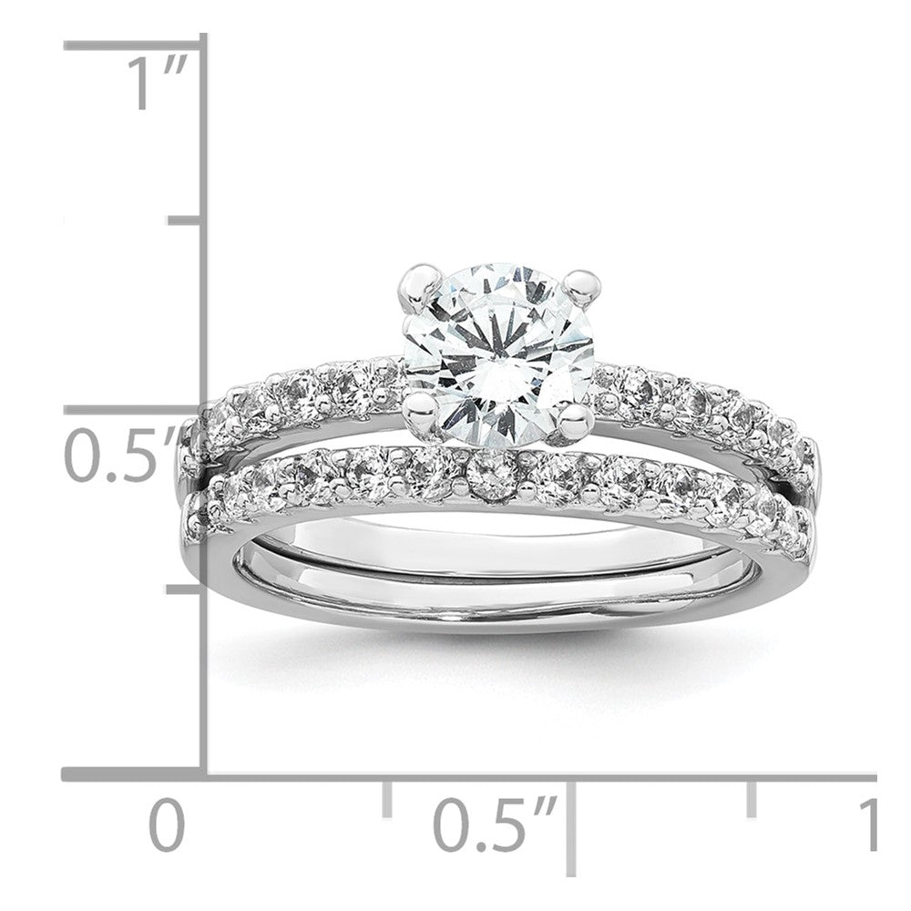 Sterling Silver Rhodium-plated Polished CZ Solitaire Size 7 Engagement Ring and Wedding Band Set
