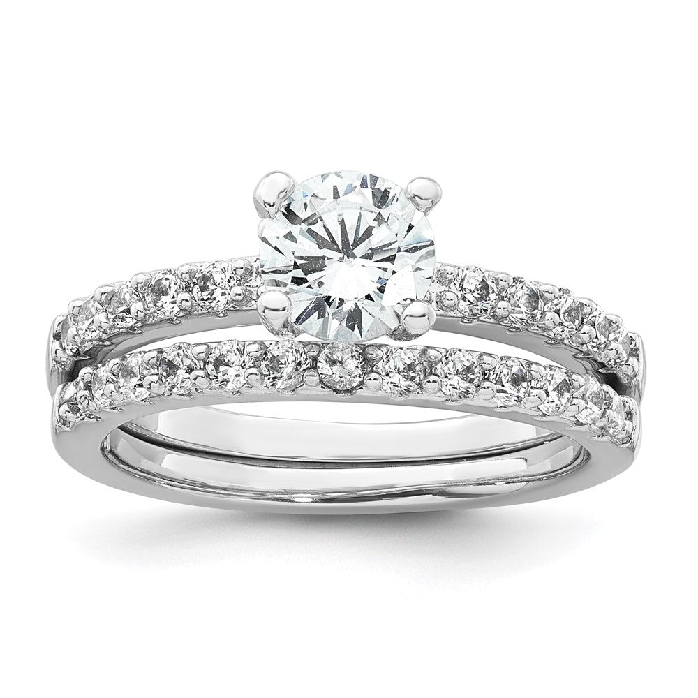 Sterling Silver Rhodium-plated Polished CZ Solitaire Size 7 Engagement Ring and Wedding Band Set