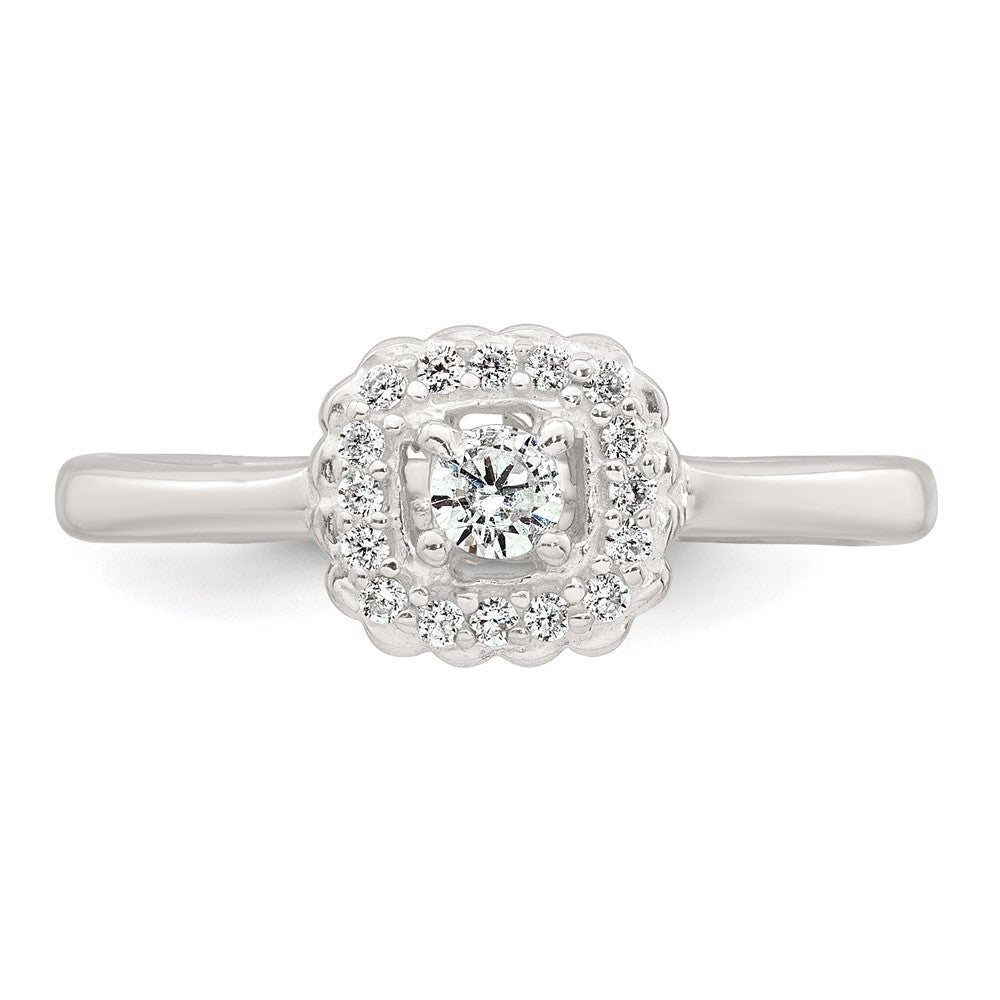 Sterling Silver Polished Round White CZ Cushion Halo Size 7 Ring