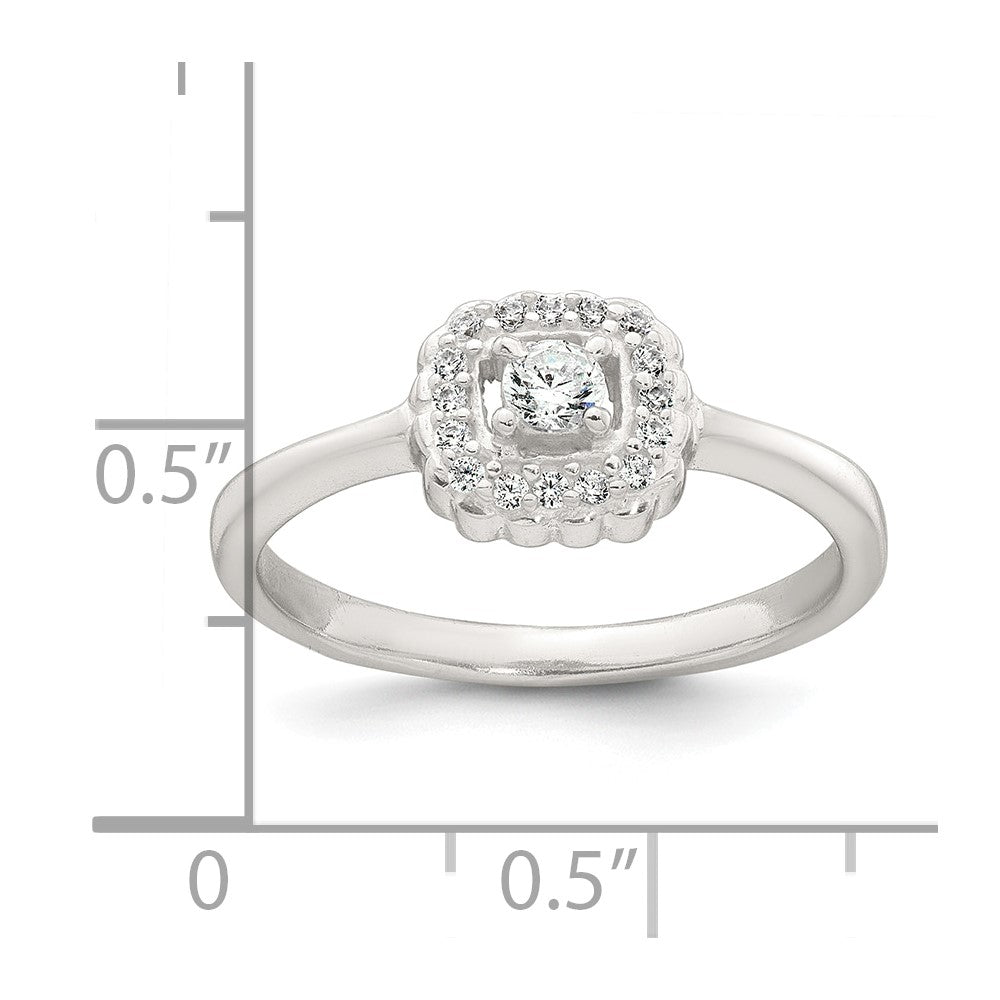 Sterling Silver Polished Round White CZ Cushion Halo Size 8 Ring