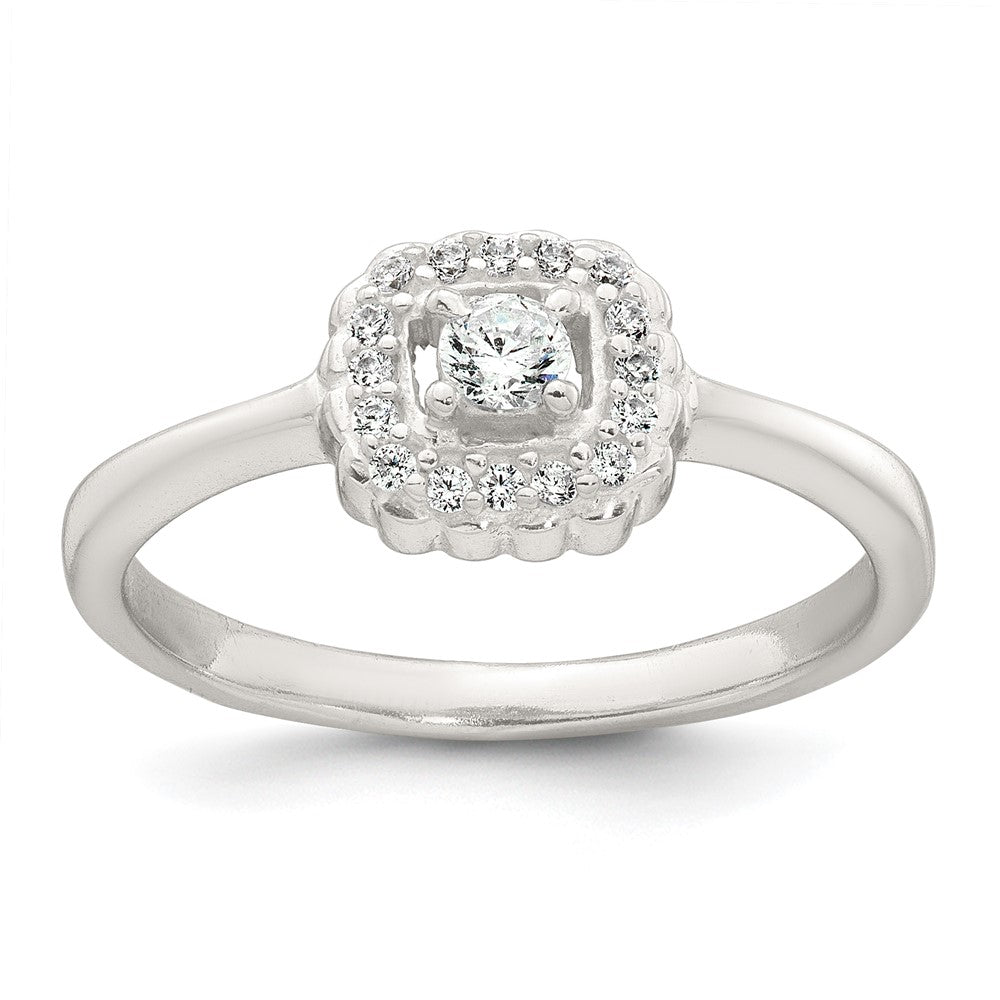 Sterling Silver Polished Round White CZ Cushion Halo Size 7 Ring