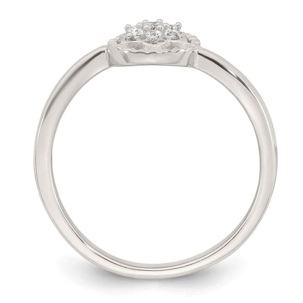 Sterling Silver Polished and Grooved White CZ Flower with Wavy Shank Size 8 Ring