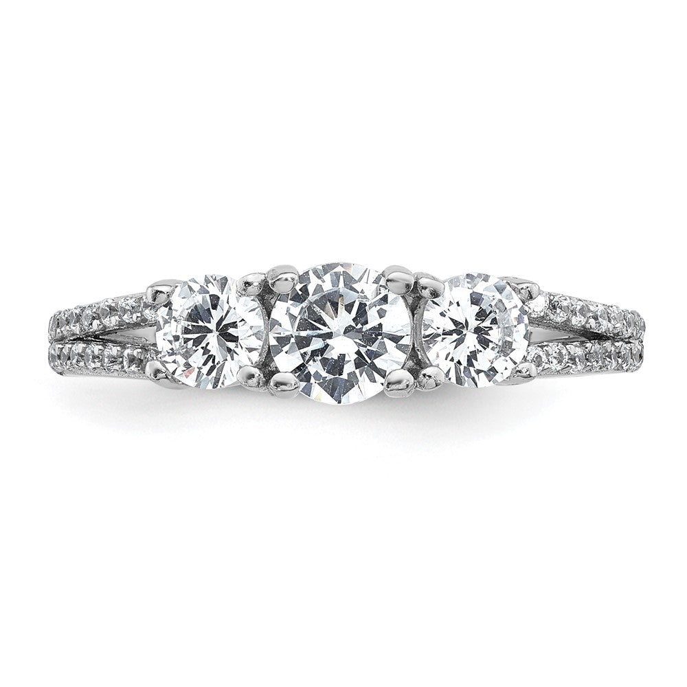 Sterling Silver Rhodium-plated Polished CZ Three Stone Split Shank Size 6 Ring