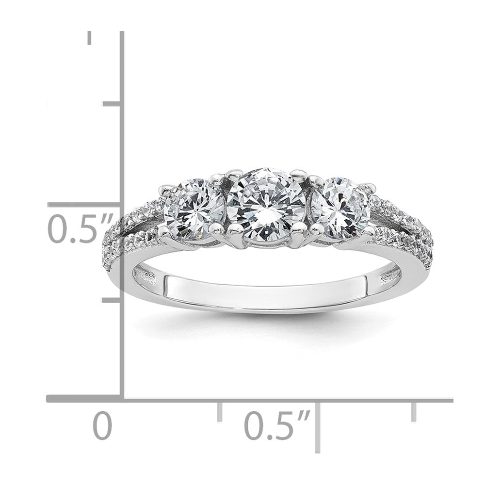 Sterling Silver Rhodium-plated Polished CZ Three Stone Split Shank Size 6 Ring