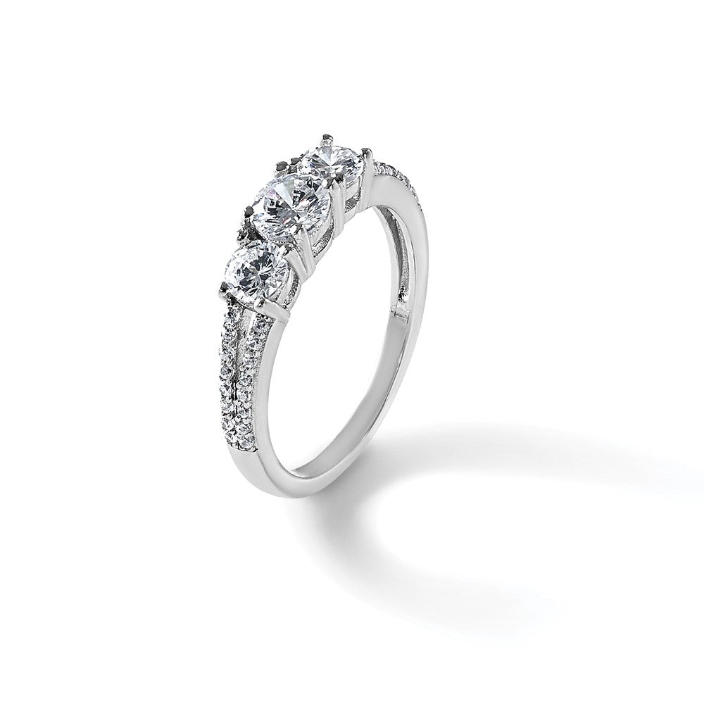 Sterling Silver Rhodium-plated Polished CZ Three Stone Split Shank Size 7 Ring
