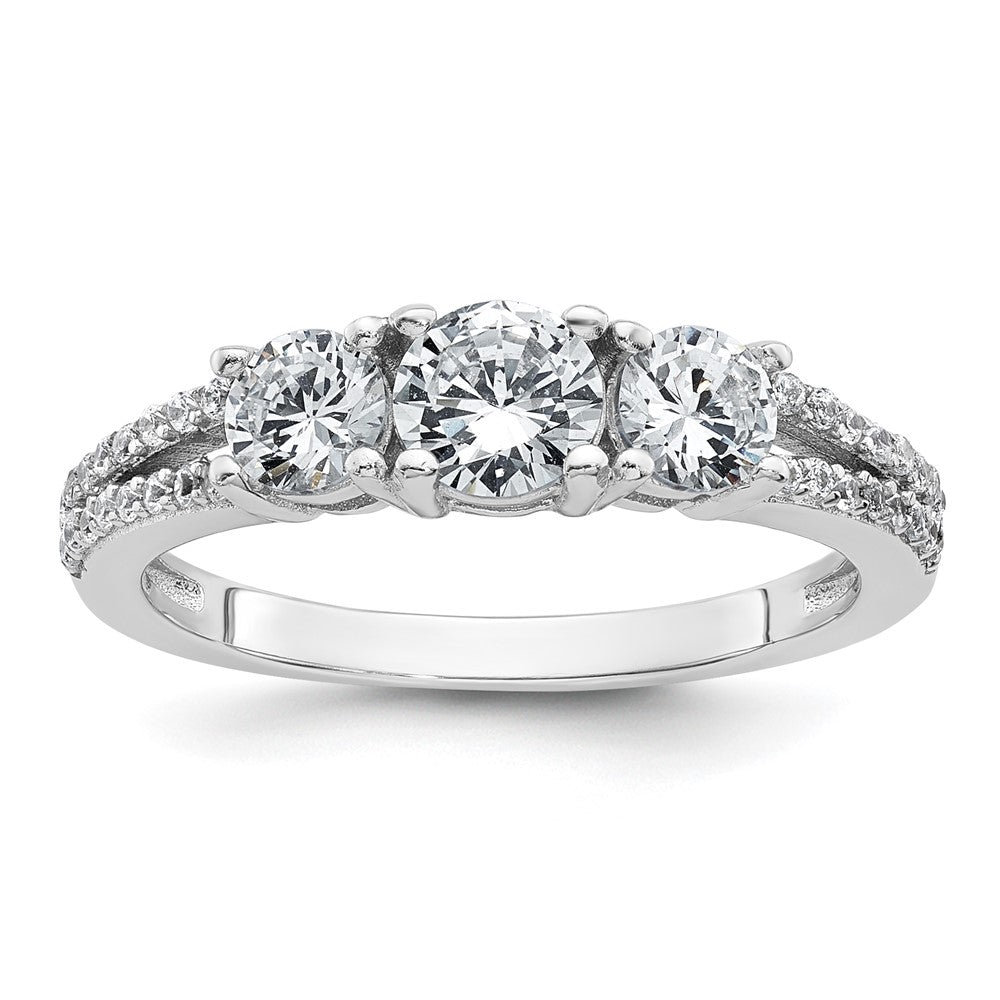 Sterling Silver Rhodium-plated Polished CZ Three Stone Split Shank Size 8 Ring