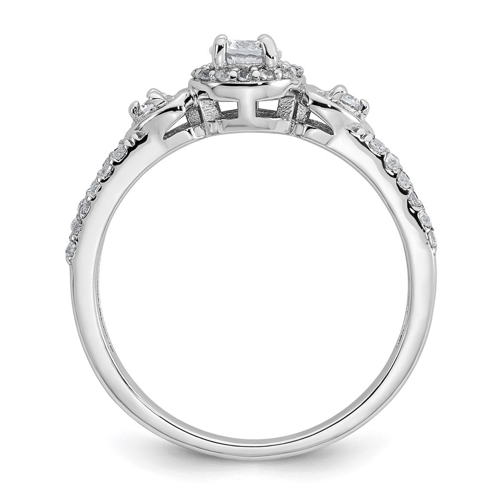 Sterling Silver Rhodium-plated Polished Round CZ Halo Double Side Heart Split Shank Size 8 Ring