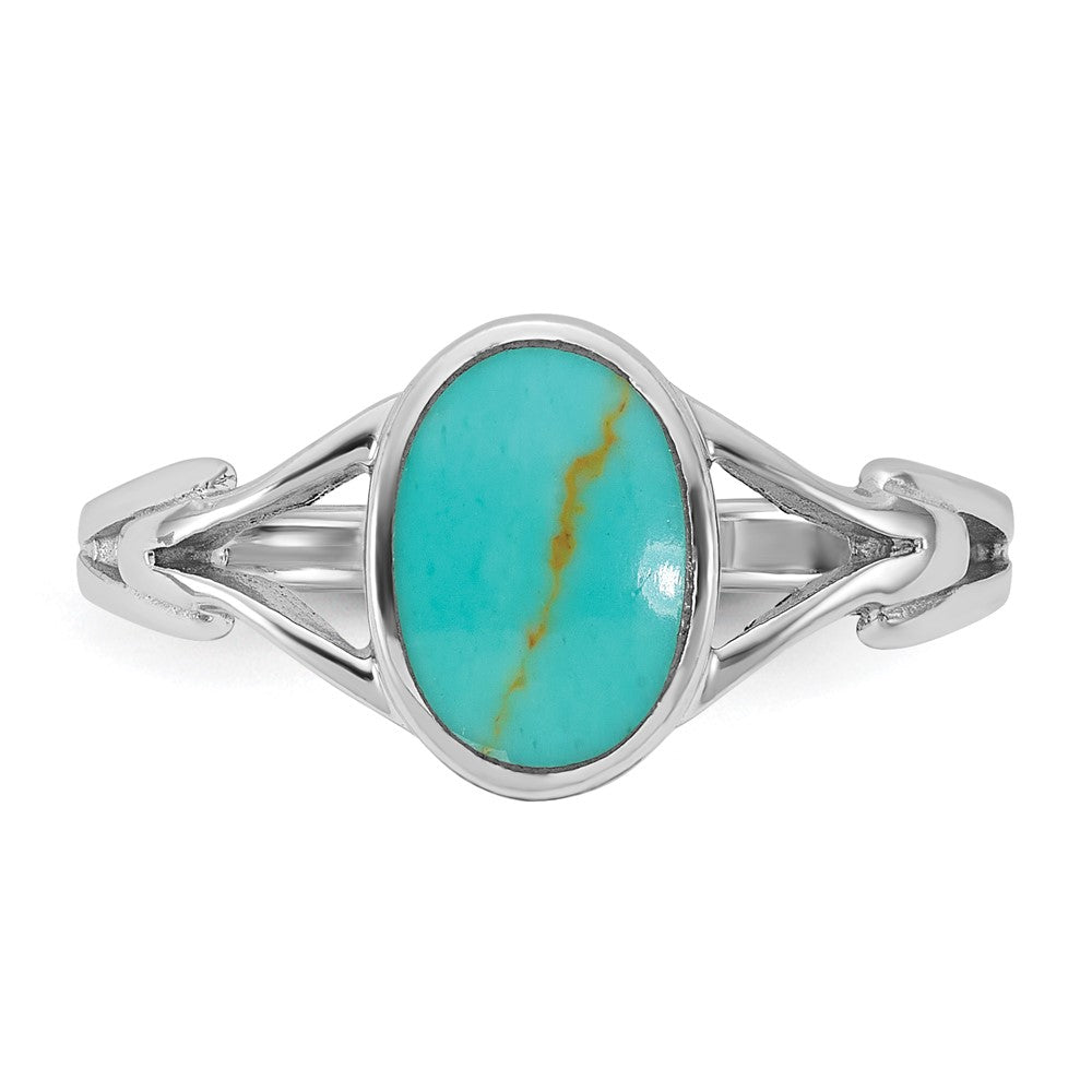 Sterling Silver Rhodium-plated Polished Oval Reconstituted Turquoise Size 6 Ring