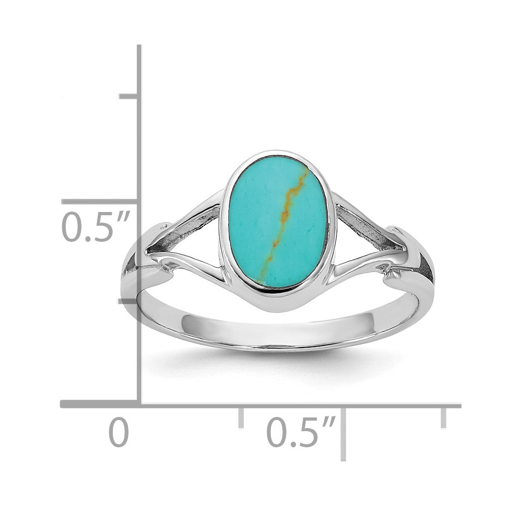 Sterling Silver Rhodium-plated Polished Oval Reconstituted Turquoise Size 8 Ring