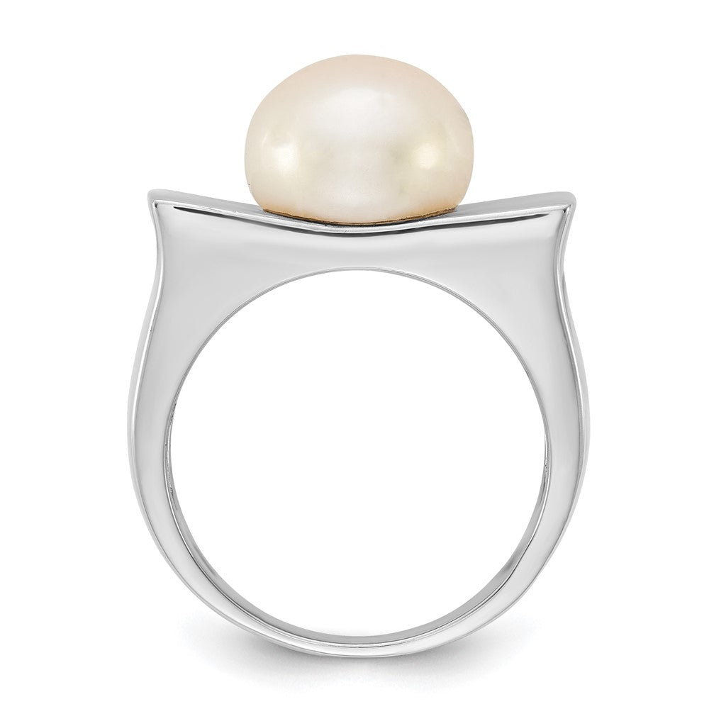 Sterling Silver Rhodium-plated 10-11mm Button White Freshwater Cultured Pearl Square Top Size 7 Ring