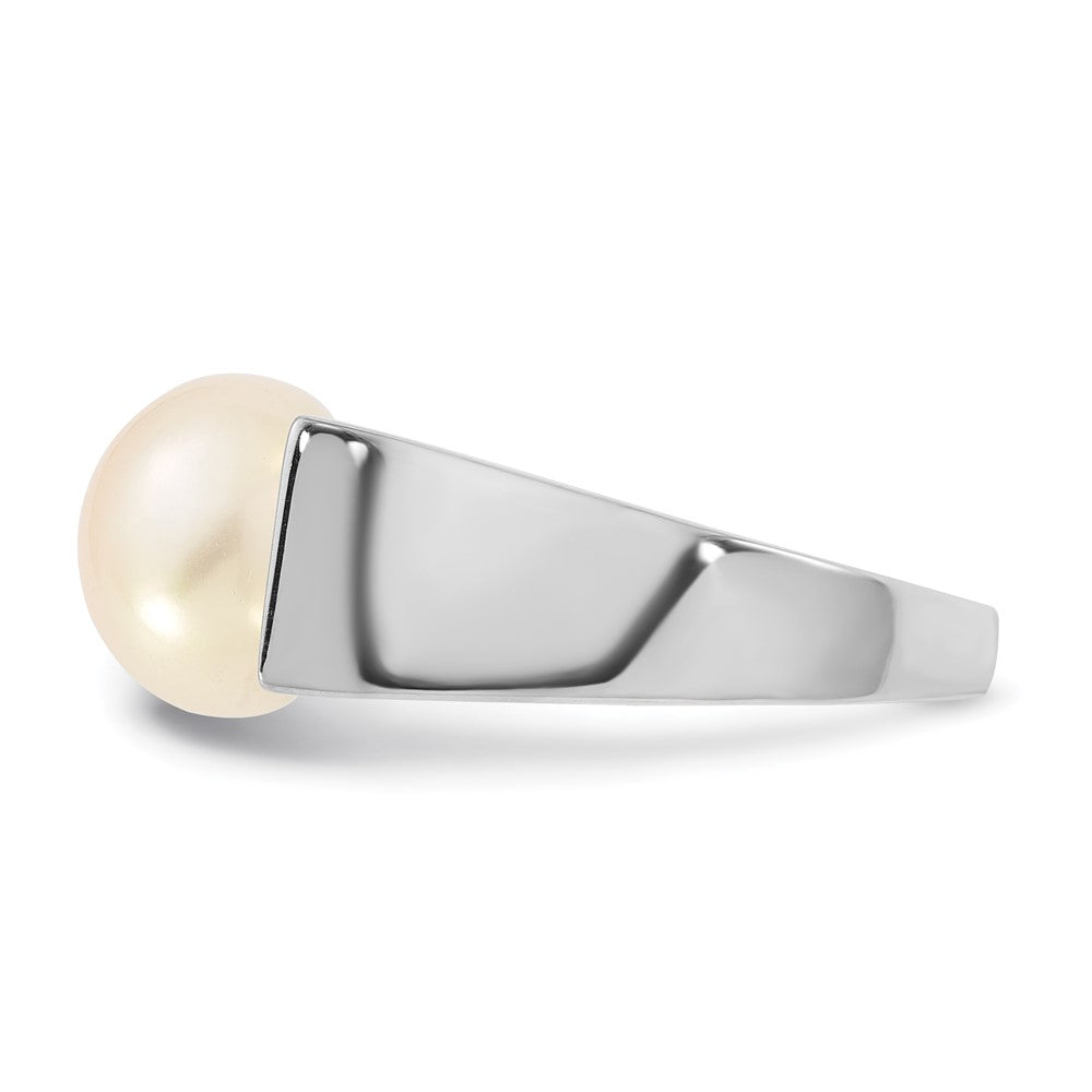 Sterling Silver Rhodium-plated 10-11mm Button White Freshwater Cultured Pearl Square Top Size 7 Ring