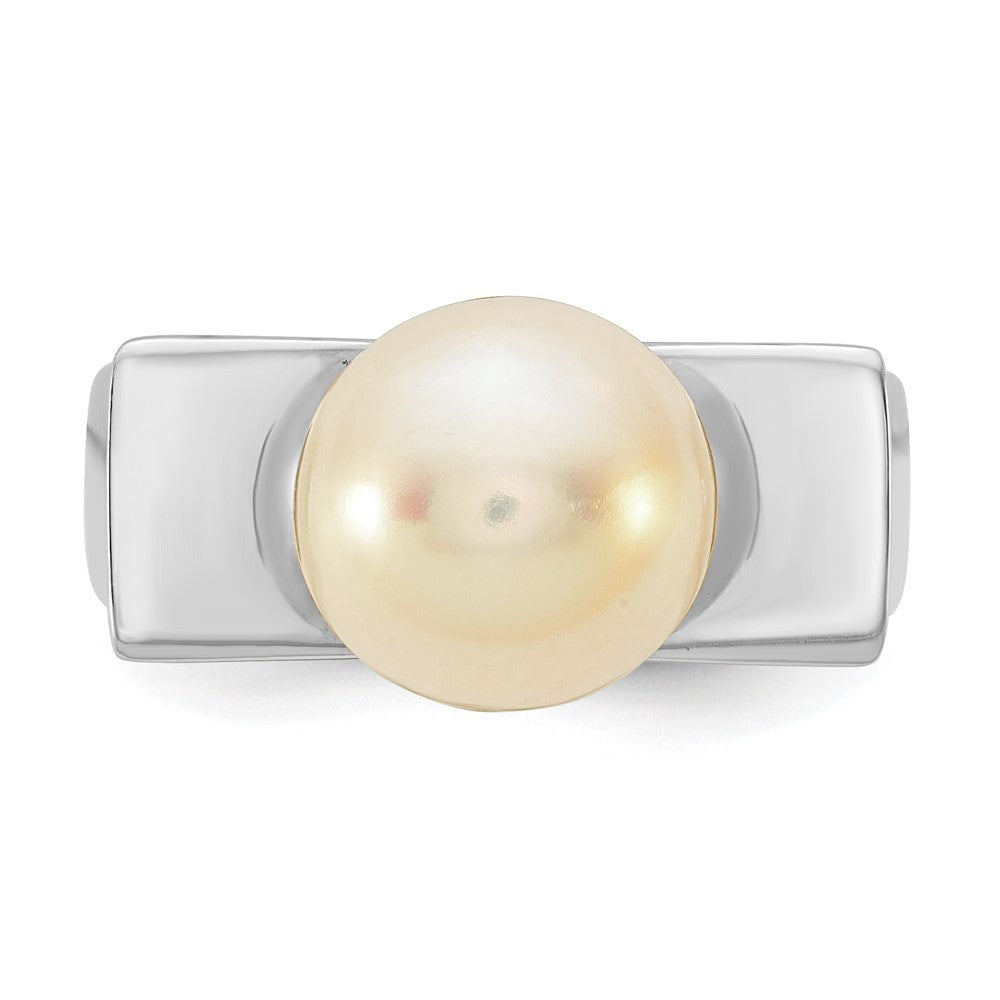 Sterling Silver Rhodium-plated 10-11mm Button White Freshwater Cultured Pearl Square Top Size 7 Ring