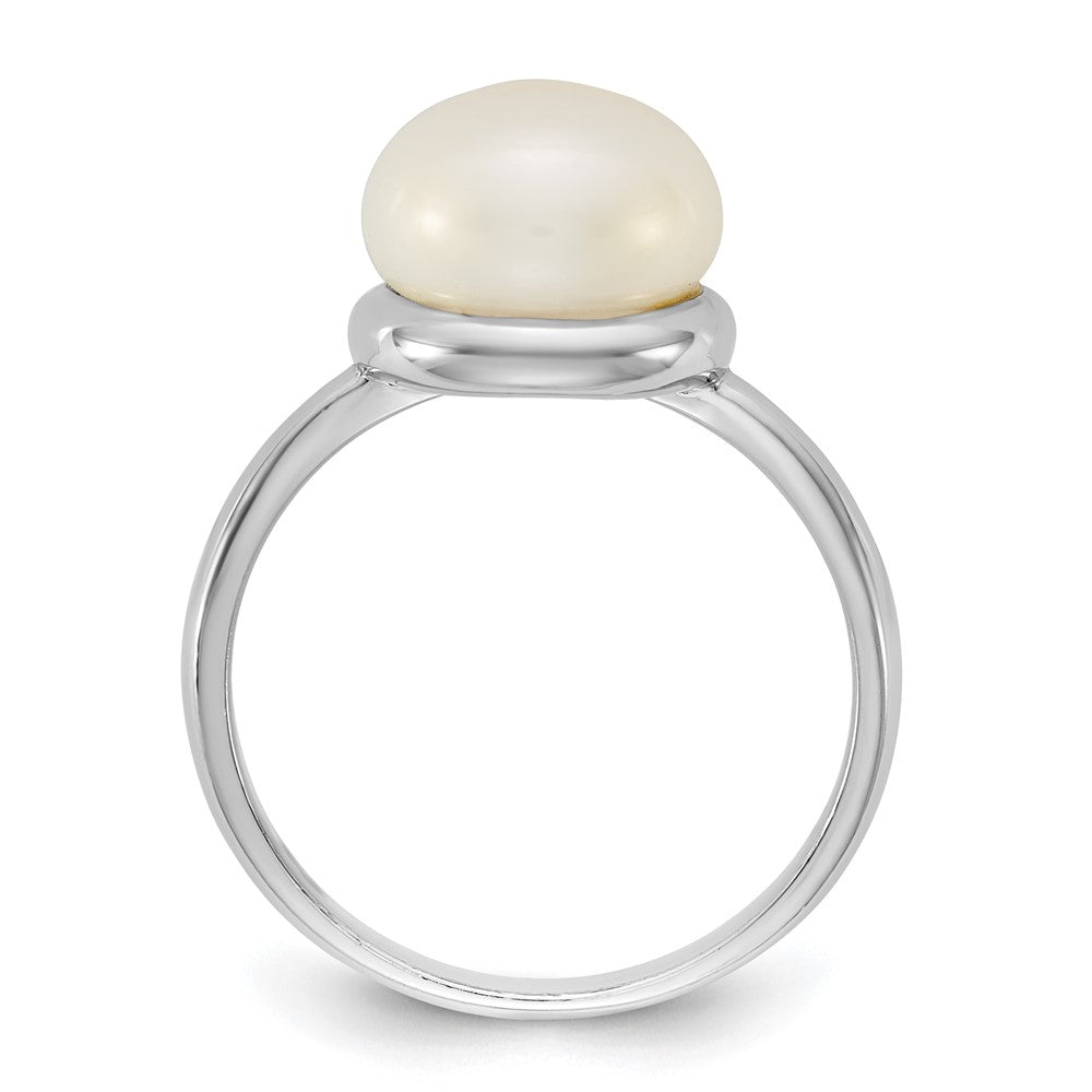 Sterling Silver Rhodium-plated 10-11mm Button White Freshwater Cultured Pearl Size 7 Ring