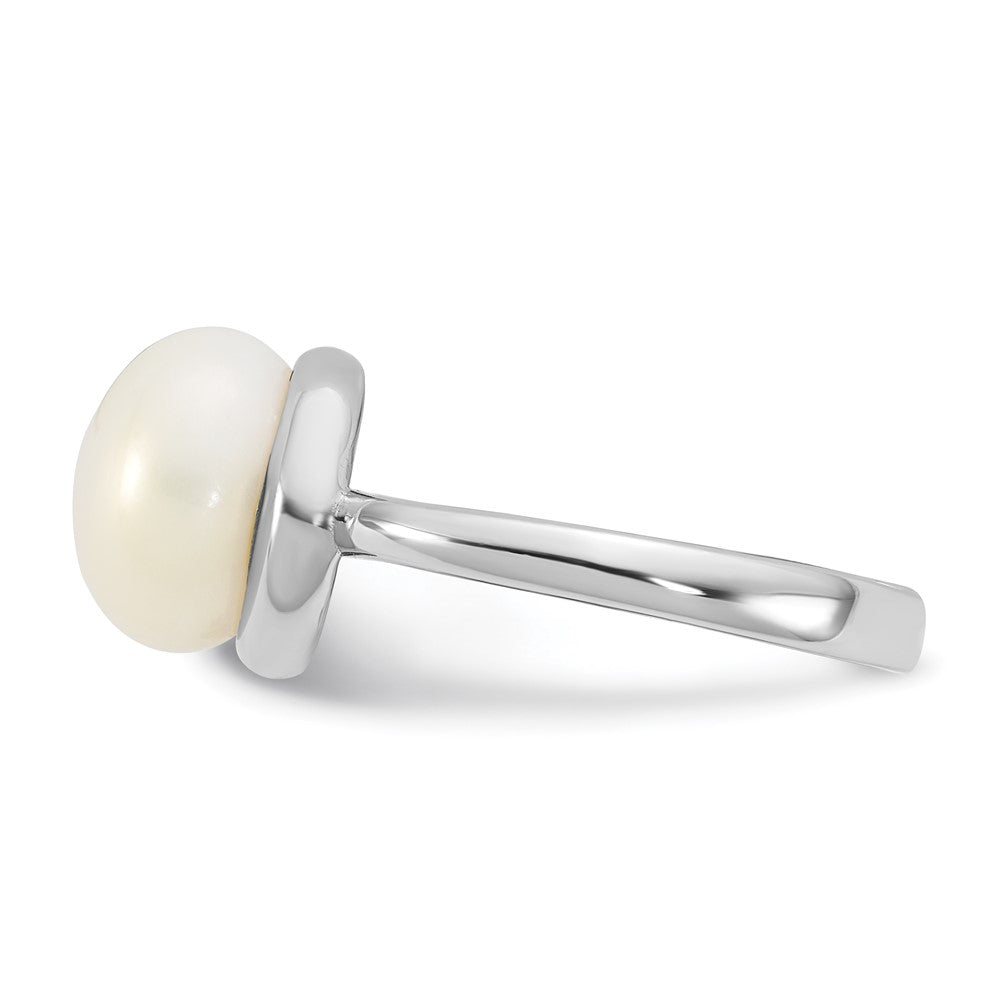 Sterling Silver Rhodium-plated 10-11mm Button White Freshwater Cultured Pearl Size 7 Ring