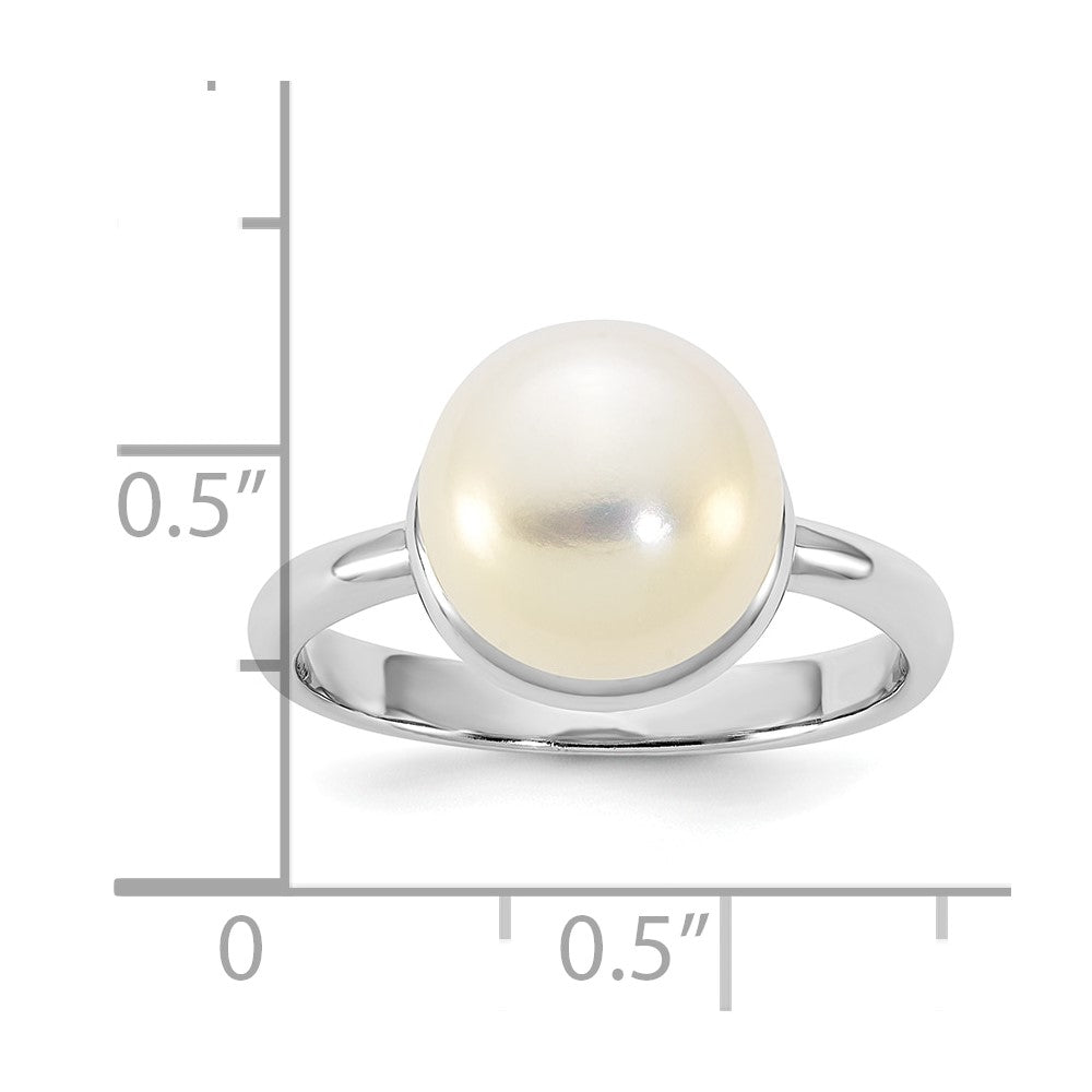 Sterling Silver Rhodium-plated 10-11mm Button White Freshwater Cultured Pearl Size 7 Ring
