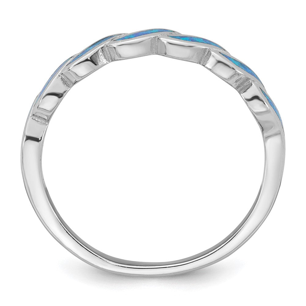Sterling Silver Rhodium-plated Polished Blue Lab Created Opal Wave Size 7 Ring