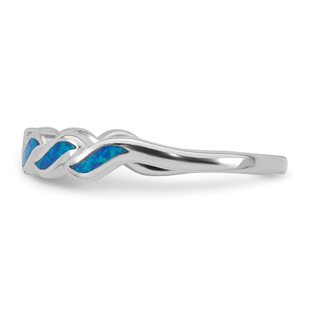Sterling Silver Rhodium-plated Polished Blue Lab Created Opal Wave Size 6 Ring