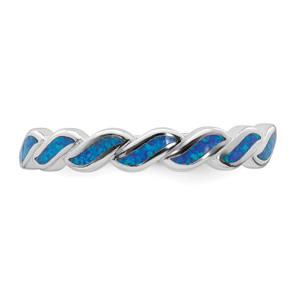Sterling Silver Rhodium-plated Polished Blue Lab Created Opal Wave Size 6 Ring