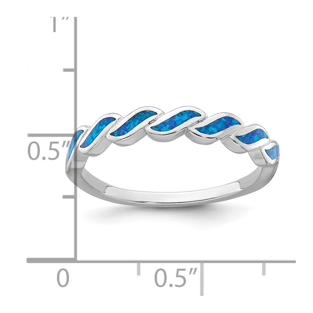 Sterling Silver Rhodium-plated Polished Blue Lab Created Opal Wave Size 7 Ring