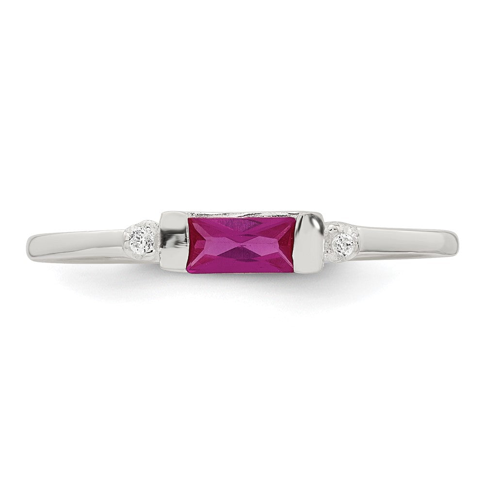 Sterling Silver Polished Red and White Rectangular CZ Size 8 Ring